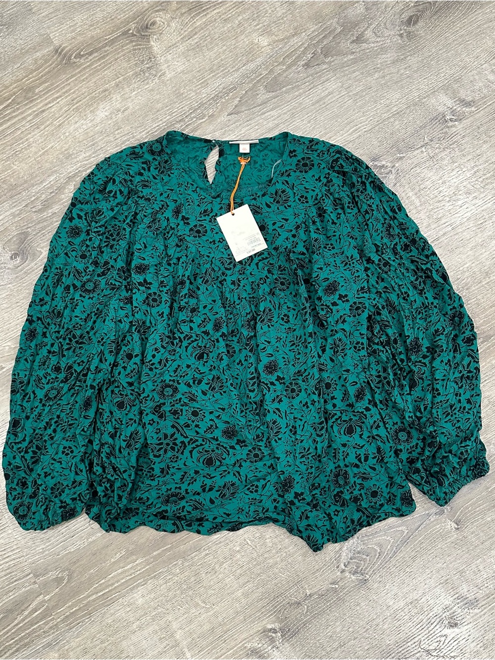 Knox Rose Teal Green Floral Balloon-Sleeve Blouse
